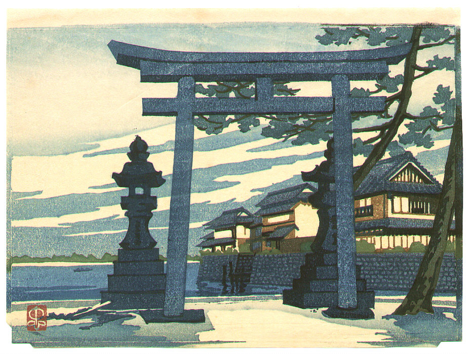 Torii Gate in the Evening, Ukiyo-e by Ueno Tadamasa