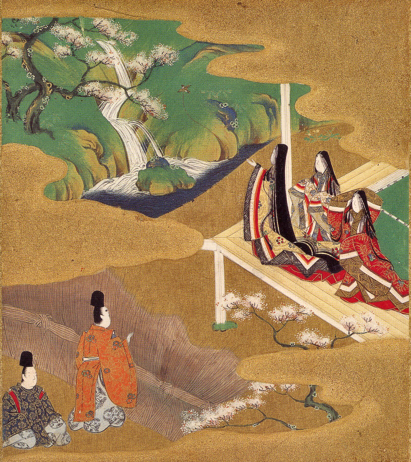 Japanese illustration from Tale of the Genji - Chapter 5 – Wakamurasaki (若紫, "Young Murasaki"). Tosa Mitsuoki, 1617–91.