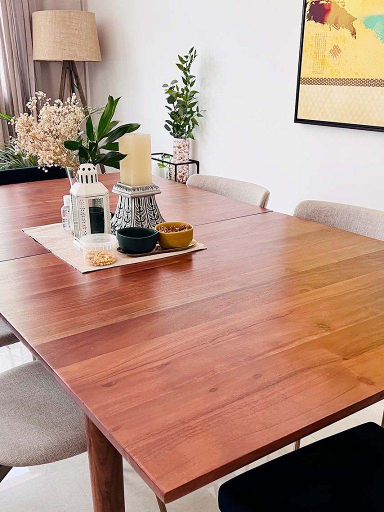 Acacia wood dining table from West Elm