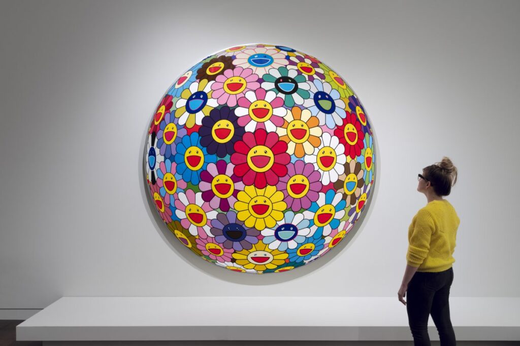 Flower Ball by Takashi Murakami in a museum