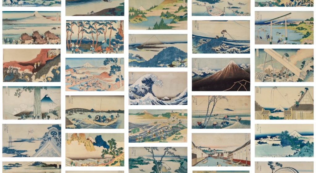 Part of the complete set of the 46 prints from The Thirty Six Views of Mt Fuji