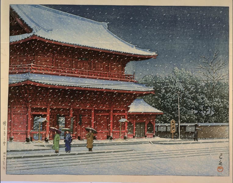Snow at Zojoji Temple - Hasui