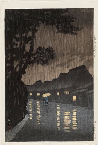 Rain at Maekawa - Soshu - Hasui 1932