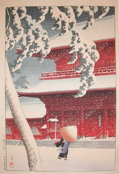 Zojo Temple in Snow - Shiba by Hasui
