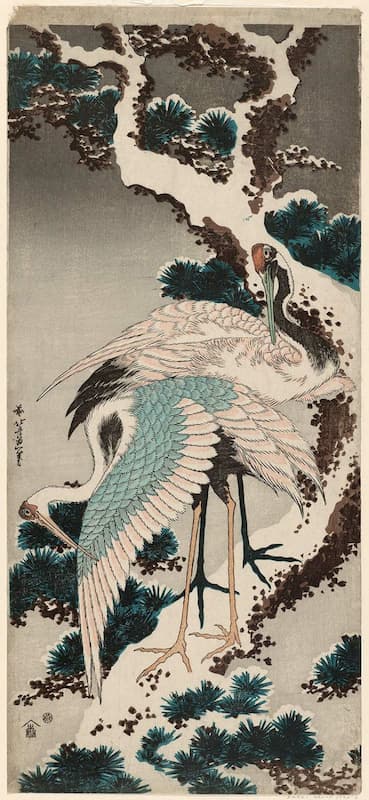 Katsushika Hokusai - Cranes on a Snow-Covered Pine Tree - 1834