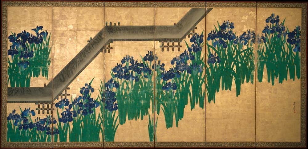 Ogata Korin - Irises at Yatsuhashi (Eight Bridges)