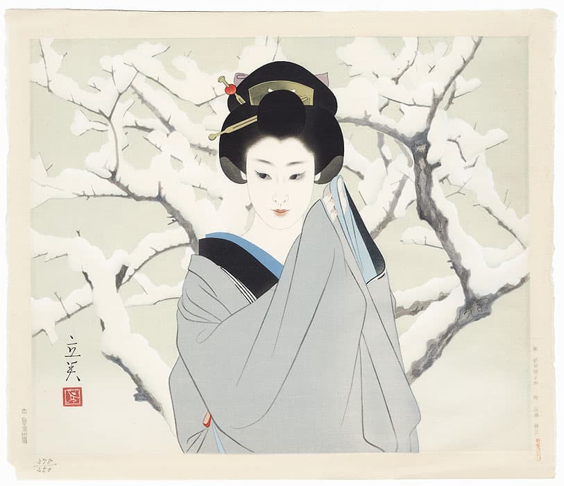 Tatsumi Shimura – woman standing in front of a snow covered tree
