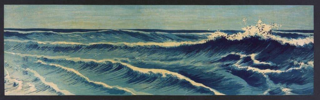 Hato zu 3 - Japanese wave woodblock print by Uehara Konen