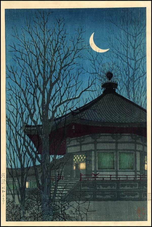 Uehara Konen - Fading Lamplight of a Pagoda woodblock print
