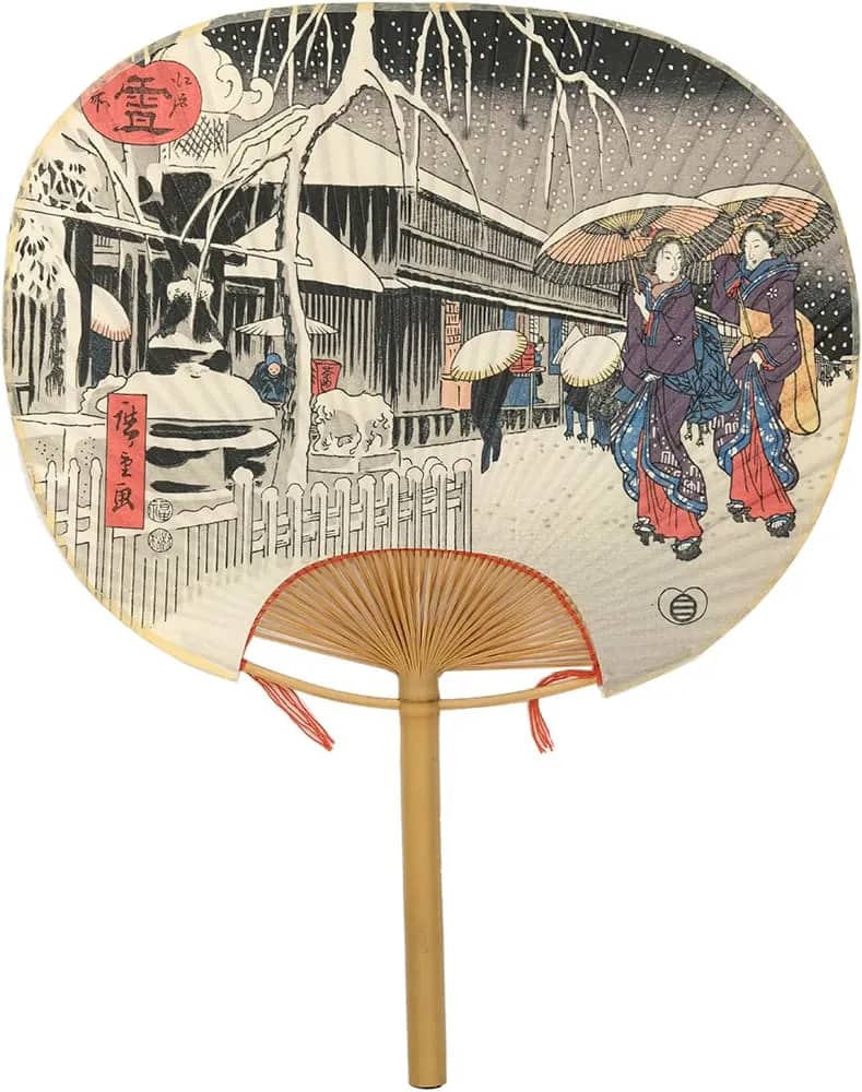 Two Geisha walk through the snoy town of Naka by Hiroshige - reproduced by ukiyo-e publisher Ibansen Japan