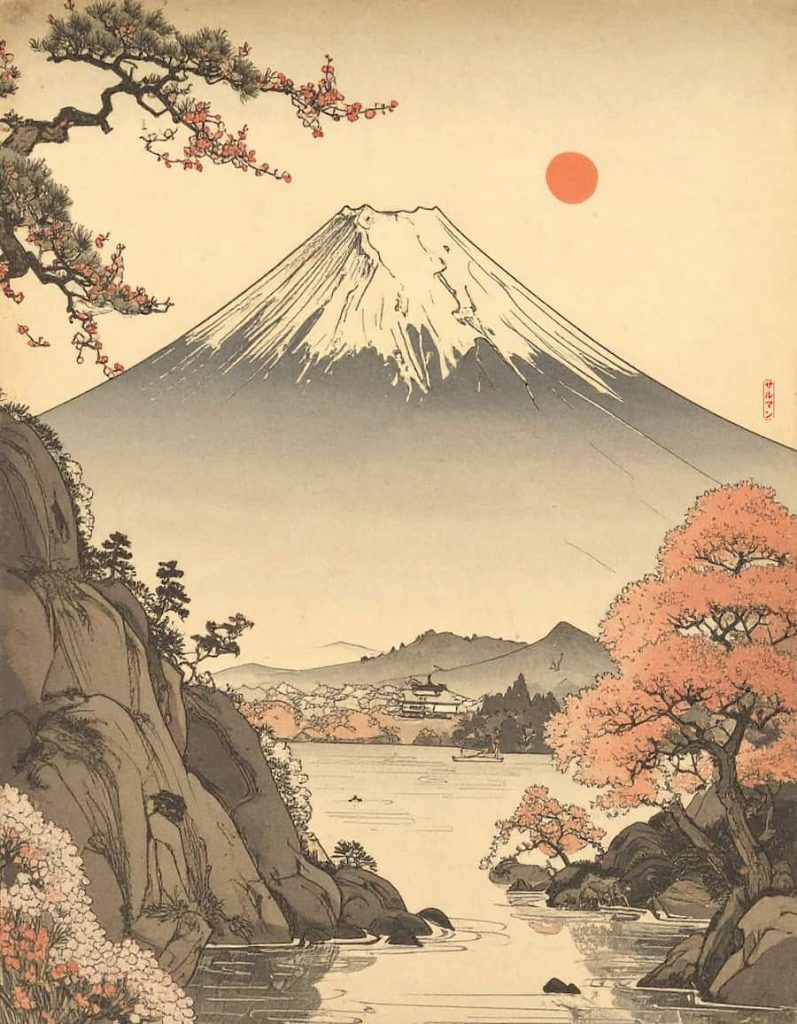 Mt Fuji and Rising Sun Artwork