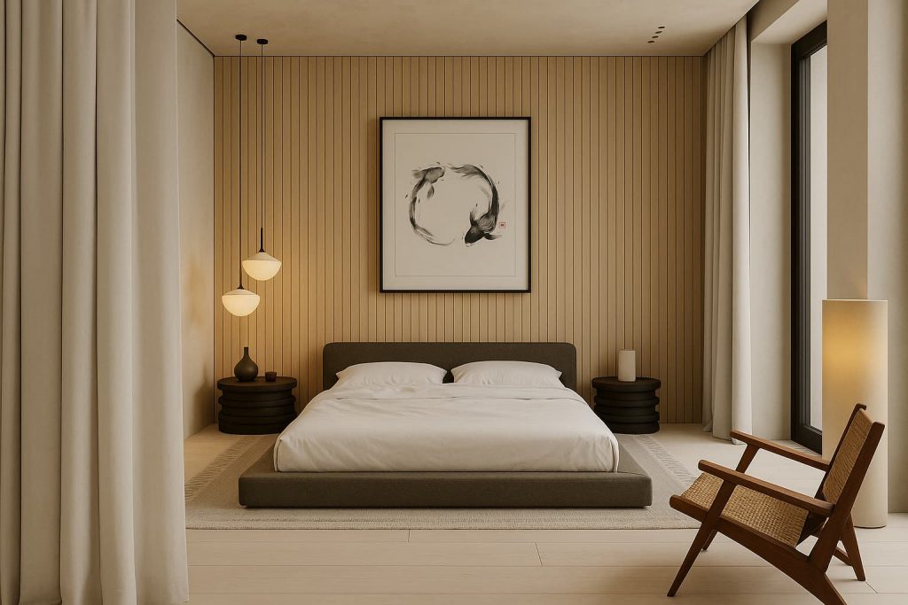 Japandi bedroom with functional furniture and a clutter-free design