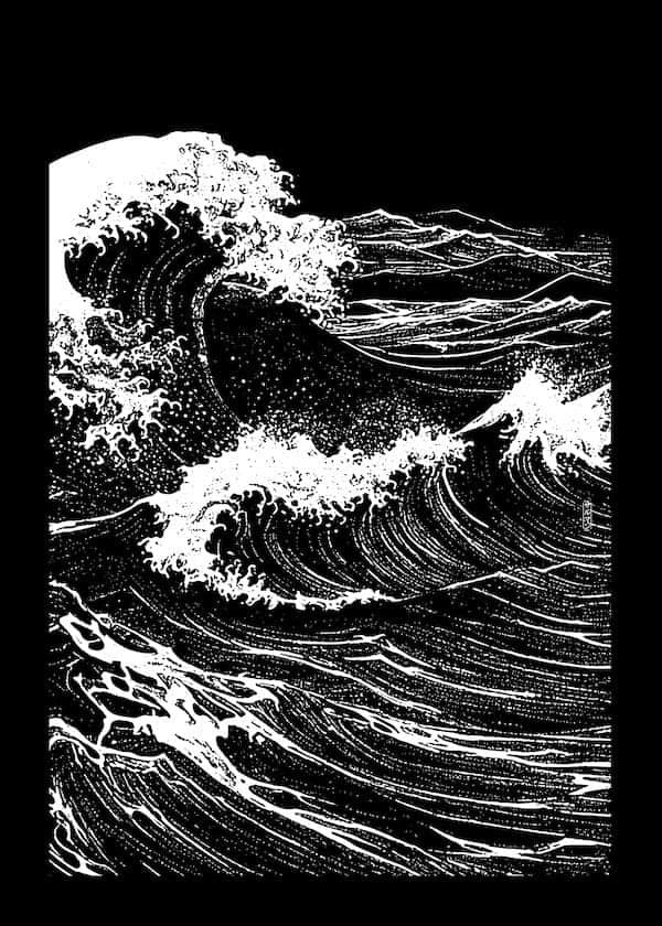 Nami No Uta 2 - Black and White Japanese Wave Print