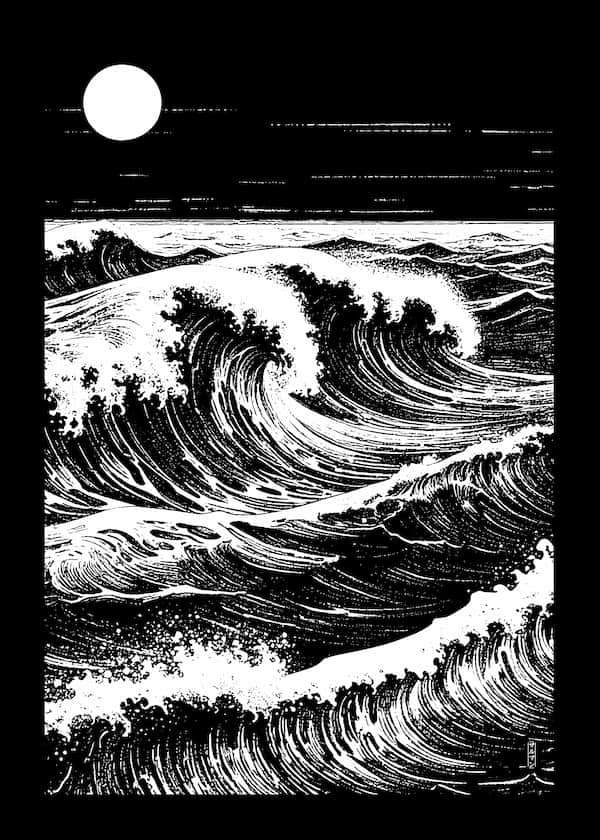 Nami No Uta 3 - Black and White Japanese Wave Print