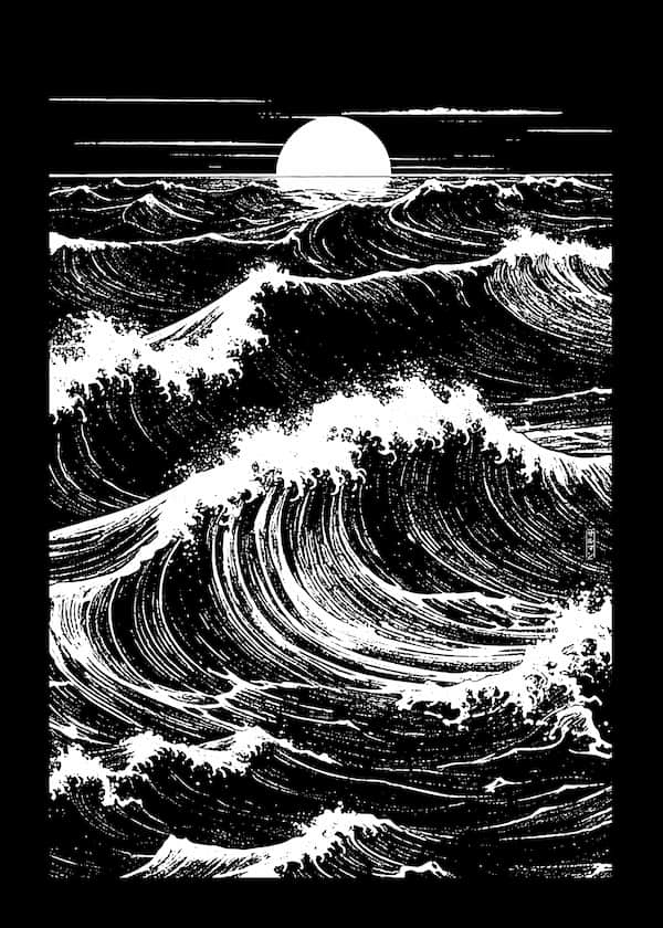 Nami No Uta 4 - Black and White Japanese Wave Print