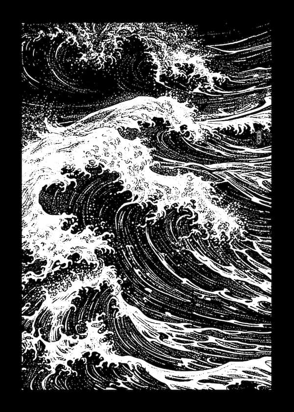 Nami No Uta 5 - Black and White Japanese Wave Print