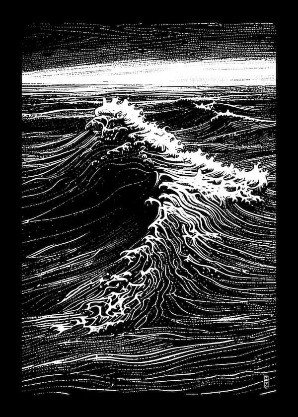 Nami No Uta 1 - Black and White Japanese Wave Print