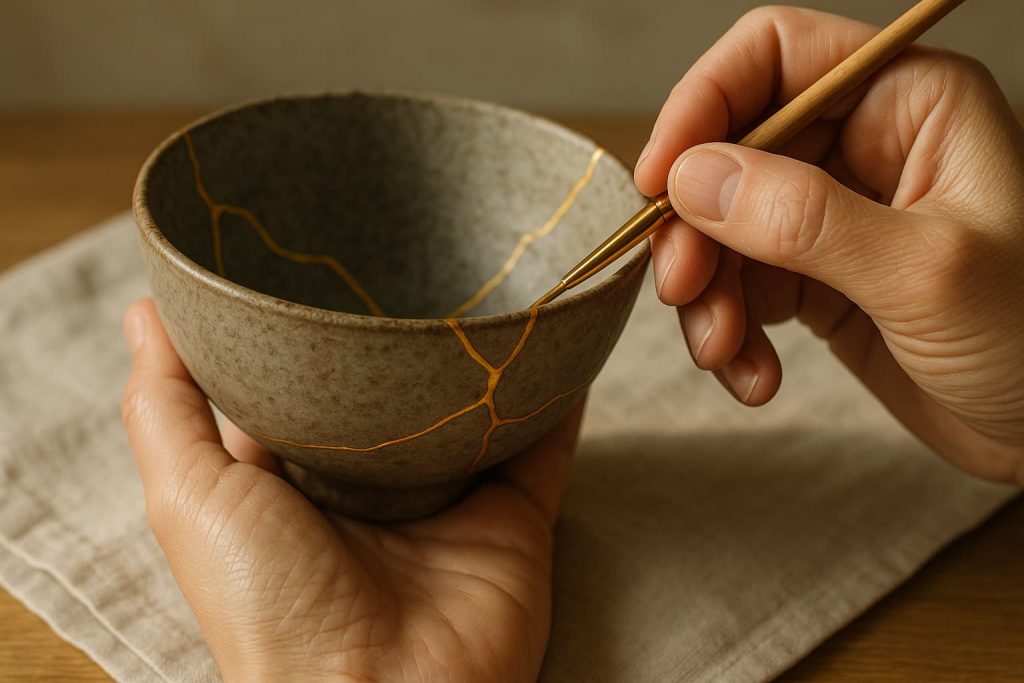 Kintsugi process by an artisan