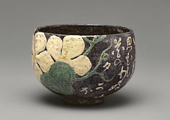 Teabowl with Moonflower (Yūgao) and Poem - Ogata Kenzan