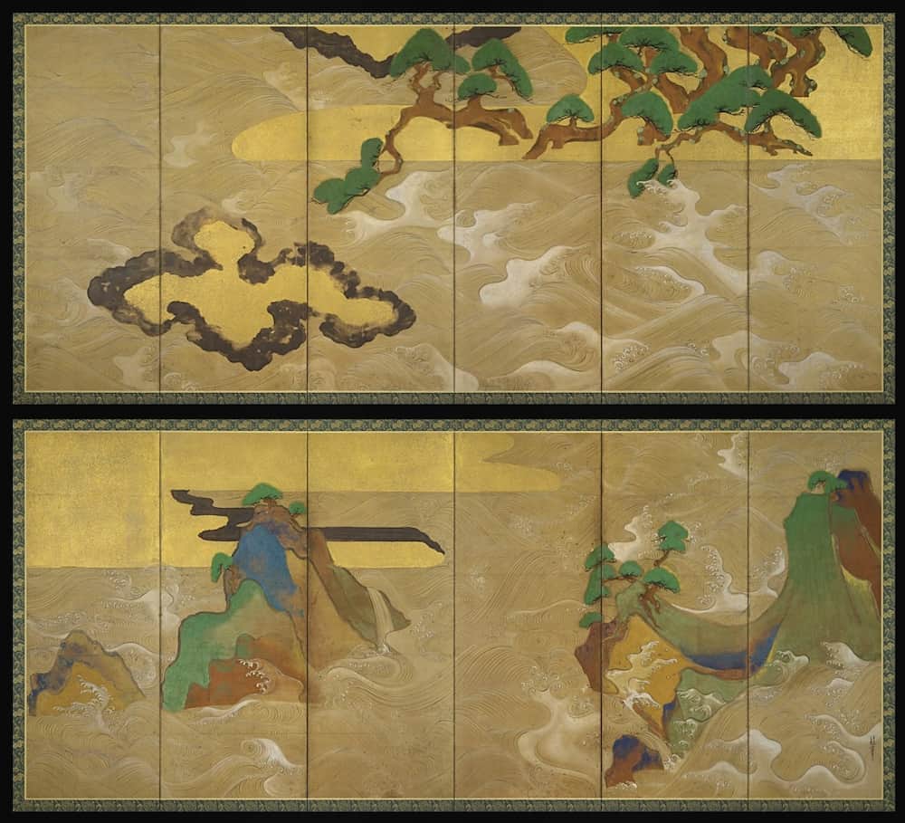 Waves at Matsushima, Japanese folding screens by Sōtatsu